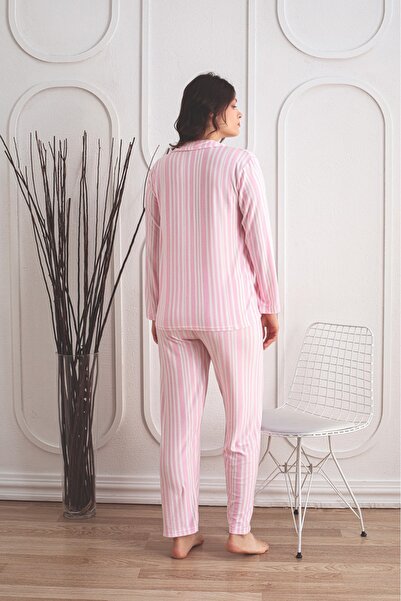 CALİA Women's Buttoned Front Luxury Suede Fabric Long Sleeve Pajamas Set New Season