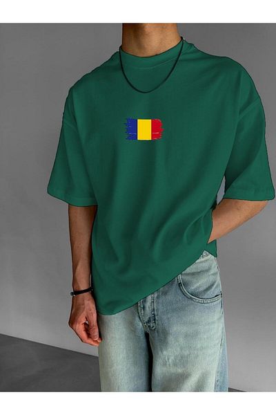 BENROMA 1 προϊόν δώρο για αγορές 6 και άνω Ρουμανίας Flag Printed Oversize T-shirt