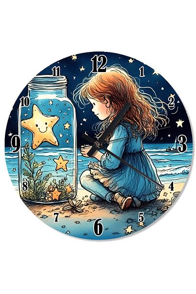 Tablomega Girl Playing with Stars Patterned Wall Clock