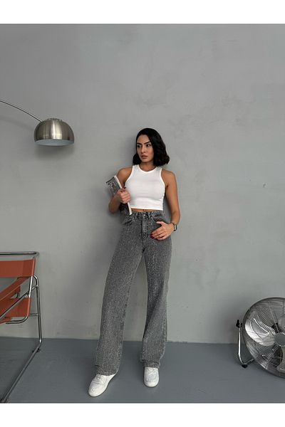 LOISY Pantaloni de damă cu design Punch cu picioare largi