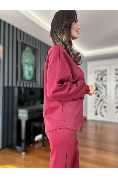 Atelier Derin Burgundy Shiny Fabric Tracksuit