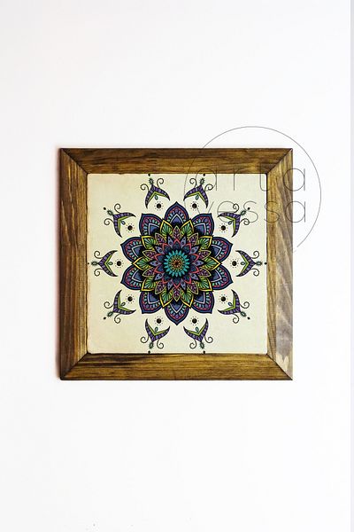 Artavessa Панел за картина с рамка от масивно дърво, 26 x 26 см - Мандала 3