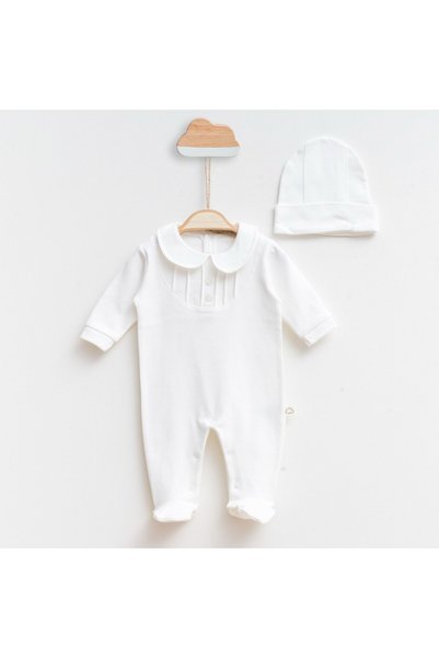 Minimus Newborn Baby Boy Hospital Release Ribbed Button Detailed Jumpsuit Set Cotton Baby Mevlüt Set