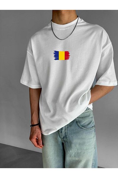 BENROMA 1 προϊόν δώρο για αγορές 6 και άνω Ρουμανίας Flag Printed Oversize T-shirt