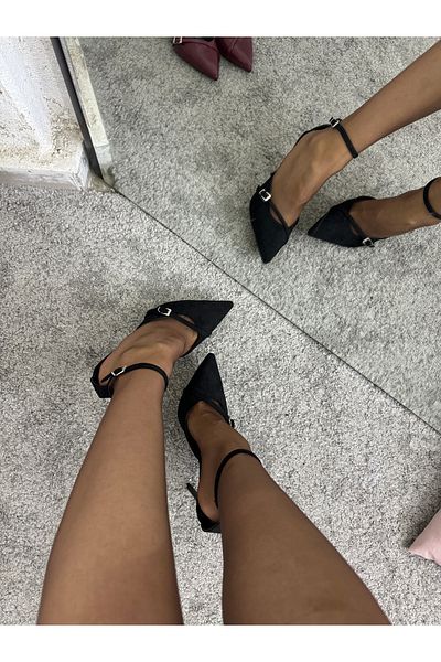 MYVOLANTE Black Suede Women's Classic Heeled Shoes