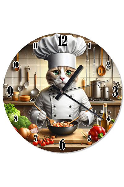 Tablo Mega Şef Kedinin Mutfağı Tasarım Duvar Saati