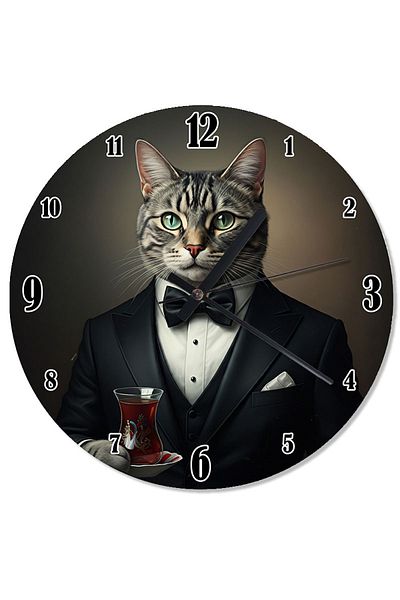 Tablomega Elegant Cat Drinking Tea Special Design Wall Clock