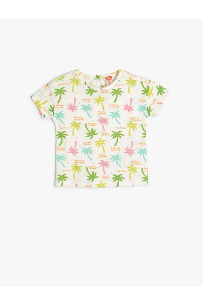 Koton Palm Tree Printed T-Shirt Short Sleeve Crew Neck Cotton