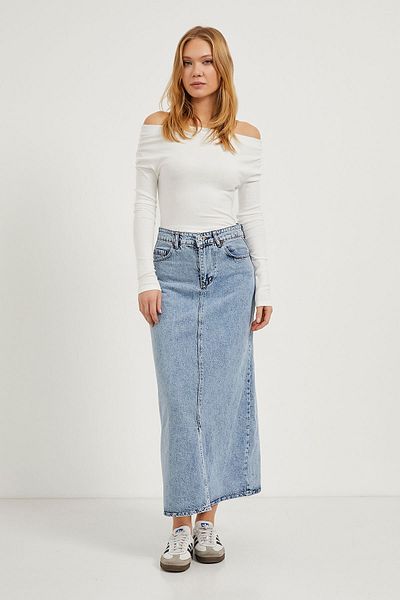 Arma Life Fusta de denim lungă albastră de vară de bază pentru femei, cu buzunare