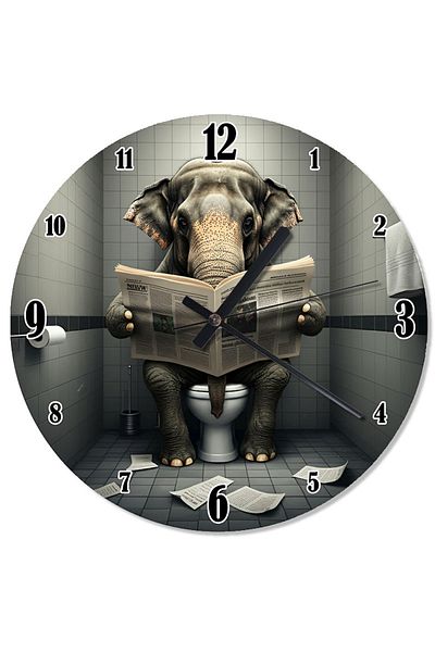 Tablomega Elephant Shaped Wall Clock Reading a Tucalette Newspaper