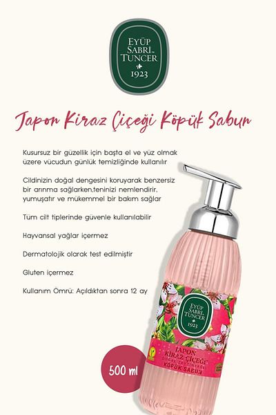 Eyüp Sabri Tuncer 500ml Japanese Cherry Blossom Foam and Liquid with Olive Oil, White Soap, Fountain Lemon and Rosie
