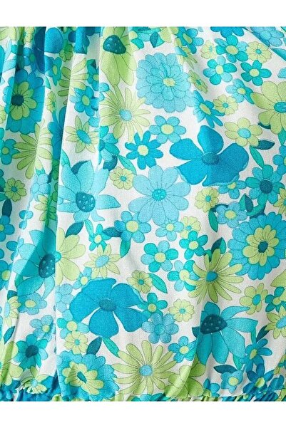 Koton Kadın Giyim Bluz Crop Balon Kollu Gipe Detaylı 2SAK60239PW Mavi Desen M...