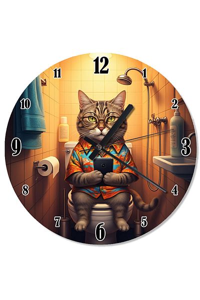 Tablomega Cute Cat Silent Wall Clock in the Toilet