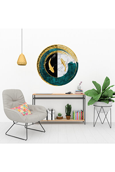 KOSS Dijital Autocolant rotund cu pești galbeni moderni, autocolant rotund pe...