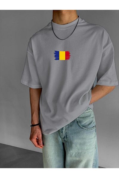 BENROMA 1 προϊόν δώρο για αγορές 6 και άνω Ρουμανίας Flag Printed Oversize T-shirt