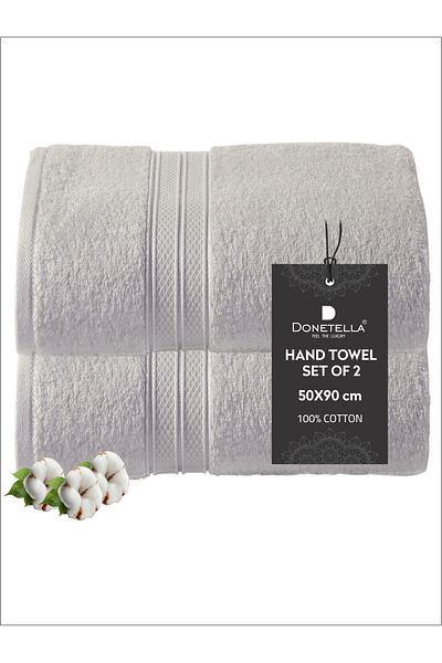 Donetella 2 - Pcs Premium Hand Towels (50x90cm ) 600 GSM 100% Combed Cotton