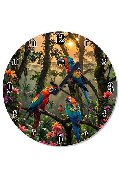 Tablomega Exotic Parrots Forest Flowery Wall Clock