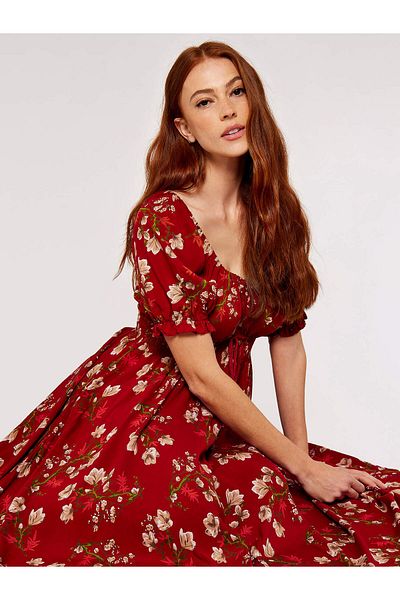 Apricot Florales Maxikleid