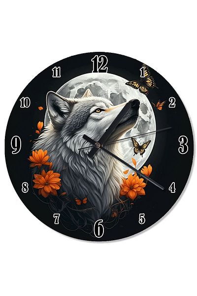 Tablomega Wolf and Full Moon Landscape Silent Wall Clock