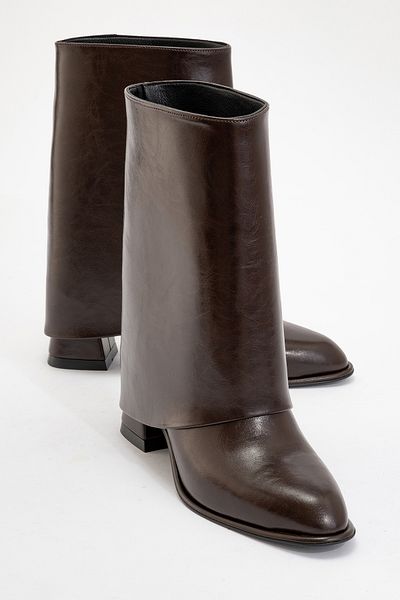LuviShoes Γυναικείες μπότες με χοντρό τακούνι ELLAS Brown Skin