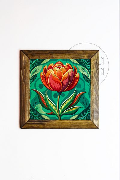 Artavessa Панел за картина с рамка от масивно дърво, камък, 26 x 26 см - Пролет и цвете 1