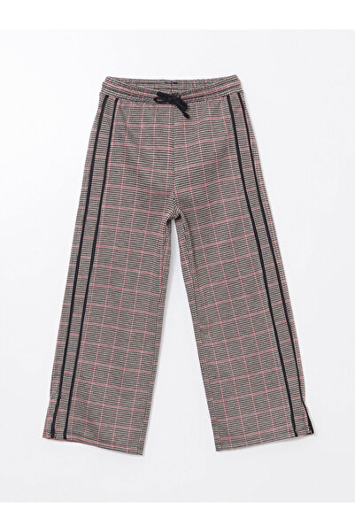 LC Waikiki Beige Elastic Waist Houndstooth Patterned Girl's Trousers