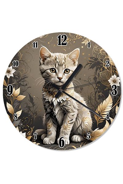 Tablomega Golden Framed Kitten Special Design Wall Clock
