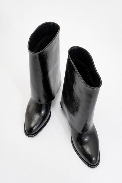 LuviShoes Γυναικείες μπότες με χοντρό τακούνι ELLAS Black Skin