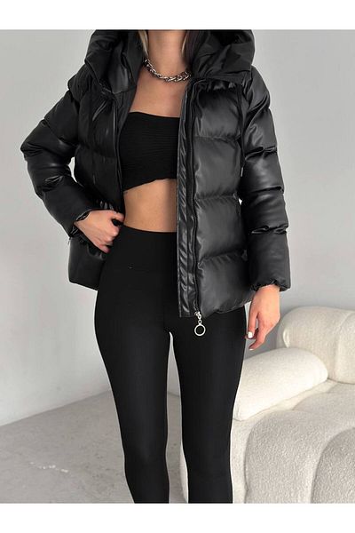 Zeliza Moda Evi Fiber Hooded Women's Puffer Jacket with Pockets - Wind and Waterproof