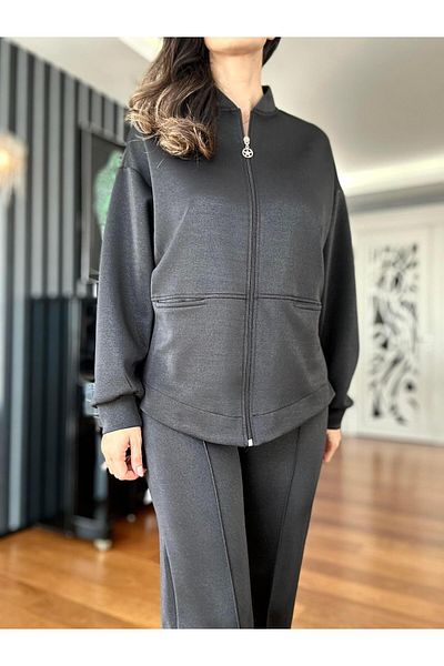 Atelier Derin Black Shiny Fabric Tracksuit Set