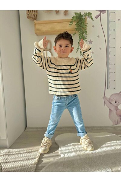 CANDA Striped Sweater-Denim Boy's Bottom-Top Suit