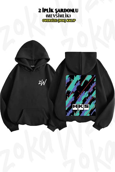 ZOKAWEAR Hks Retro Pattern Oversize Hooded Sweatshirt - Back Print (2 Thread)