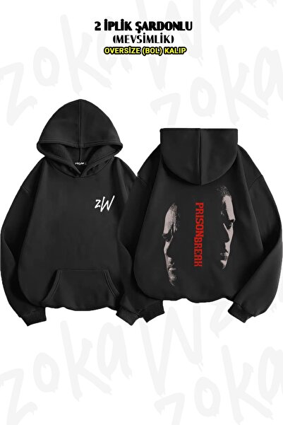 ZOKAWEAR Hanorac cu glugă supradimensionat cu imprimeu pe spate Prison Break ...