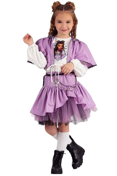 İrem Çocuk Giyim Girl's Long Sleeve Badi Zipper Closure Vest Accessory Triple Skirt Suit