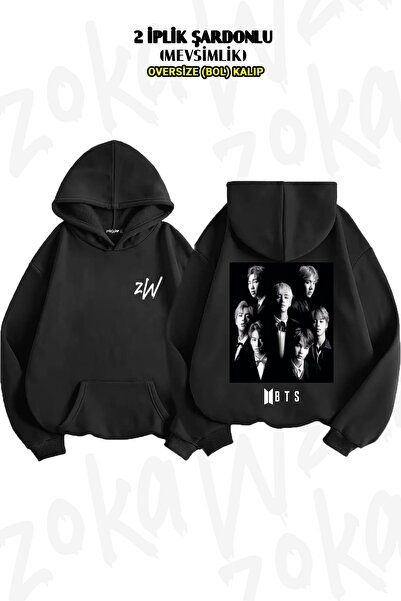 ZOKAWEAR Oversize Band Bts Back Printed Hooded Sweatshirt (2 Thread)