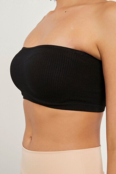 Arma Life Women's Stretchy Ribbed Black Crop Strapless Bustier