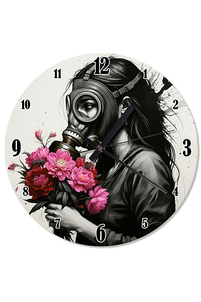 Tablomega Flower Shop Woman in Gas Mask Flowing Wall Clock