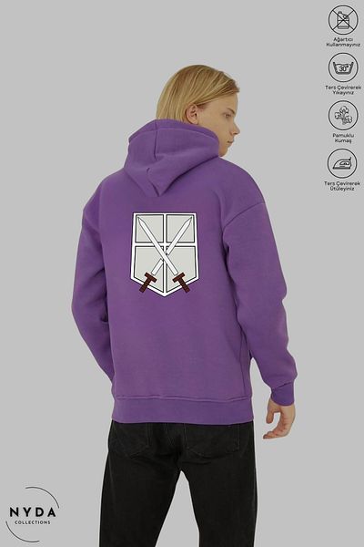 Nyda Collections Φούτερ Attack on Titan 2 με στάμπα Unisex με κουκούλα - Μακρυμάνικο, Ανοιχτό, Βαμβακερό Oversize