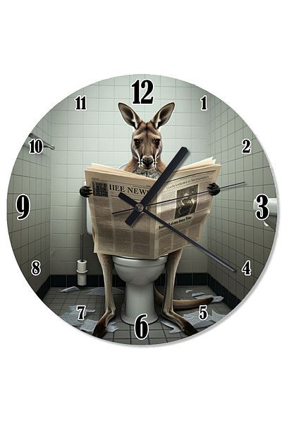 Tablomega Kangaroo Reading Newspaper in Toilet Retro Wall Clock