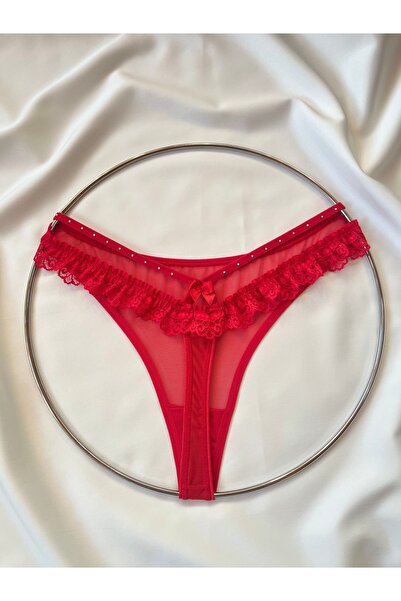 rapuket Kırmızı Arka Taşlı Tanga