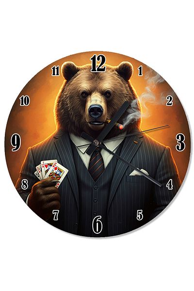 Tablomega Bear Playing Poker Design Wall Clock