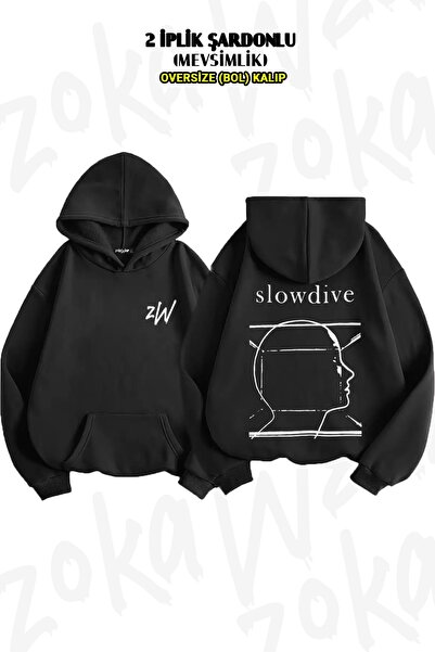 ZOKAWEAR Hanorac oversize cu glugă cu imprimeu pe spate Slowdive (2 fire)