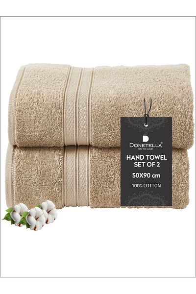 Donetella 2 - Pcs Premium Hand Towels (50x90cm ) 600 GSM 100% Combed Cotton