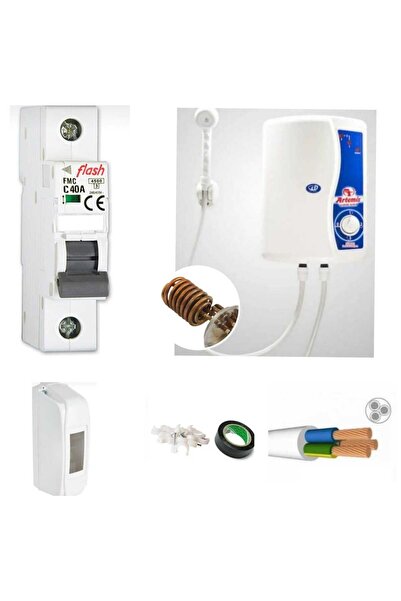 ARTEMİS Bakır Rezistanslı Elektrikli Şofben Artemis 9mt Kablolu Tam Takım Ori...