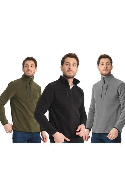 KAPHONE 3-Pack Men's Half Zipper Fleece Sweatshirt