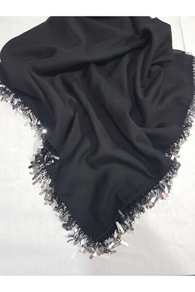 Cenk Tığ Oyası Gümüş Pullu Siyah Cenk Yazma 4 Kenar İşlemeli