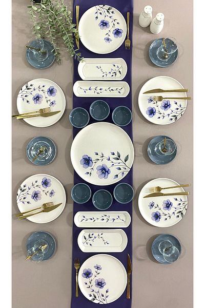 VENÜS HOME DECORATION Purple Violet 3-Piece Breakfast Set for 6