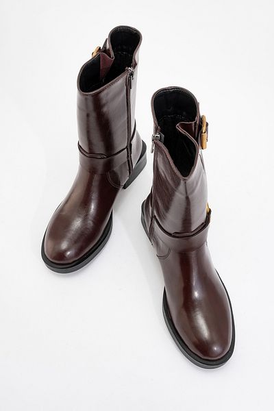 LuviShoes FİES Burgunderfarbene Damenstiefel mit Schnalle und Reißverschluss