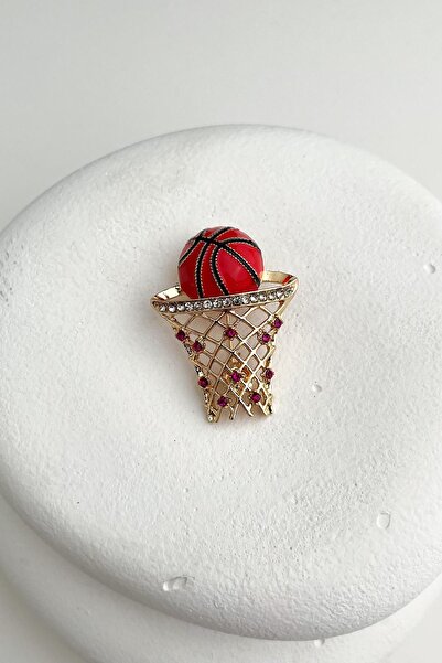 Modex Taş Detaylı Kırmızı Top Basket Potası Broş (4cm)