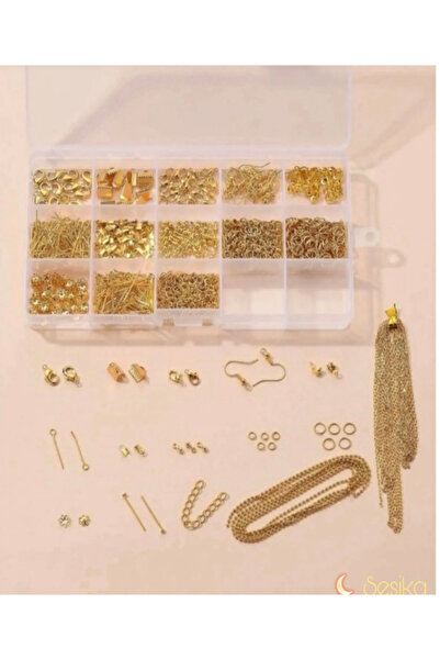 SESİKA HOBİ Takı Yapma ve Tamir Seti 15li Kutuda Gold Altın Renk Kolye Bileklik Küpe Aparatları